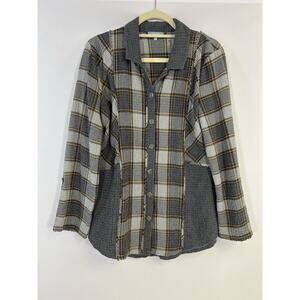 Habitat Clothes To Live In Plaid Lagenlook Button Down Shirt Tunic Size Small